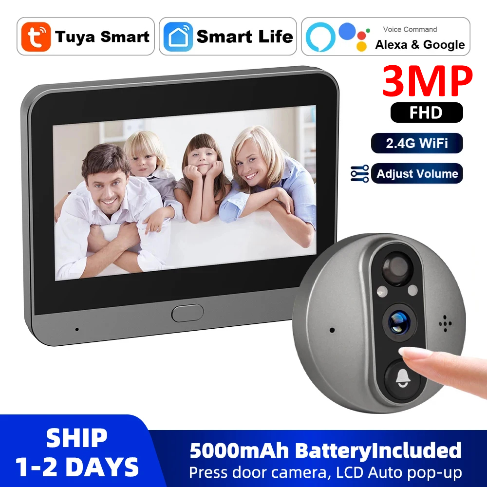 Smart Home Cctv - 3MP WiFi Smart Tuya Peephole 5000mAh