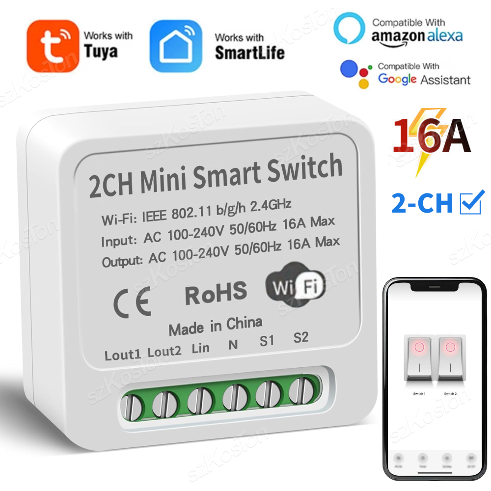 Smart Home Lighting Control - 16A Tuya WiFi Smart Switch Module